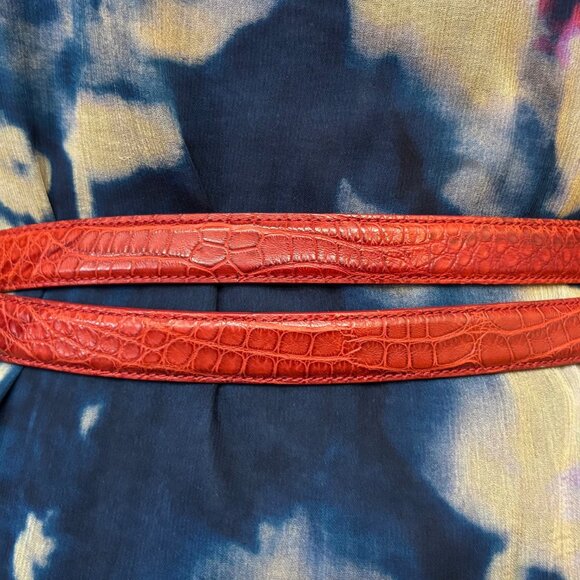 NEW RALPH LAUREN RED ALLIGATOR LEATHER DOUBLE WRAP BELT BRASS BUCKLES ITALY M - Picture 4 of 7